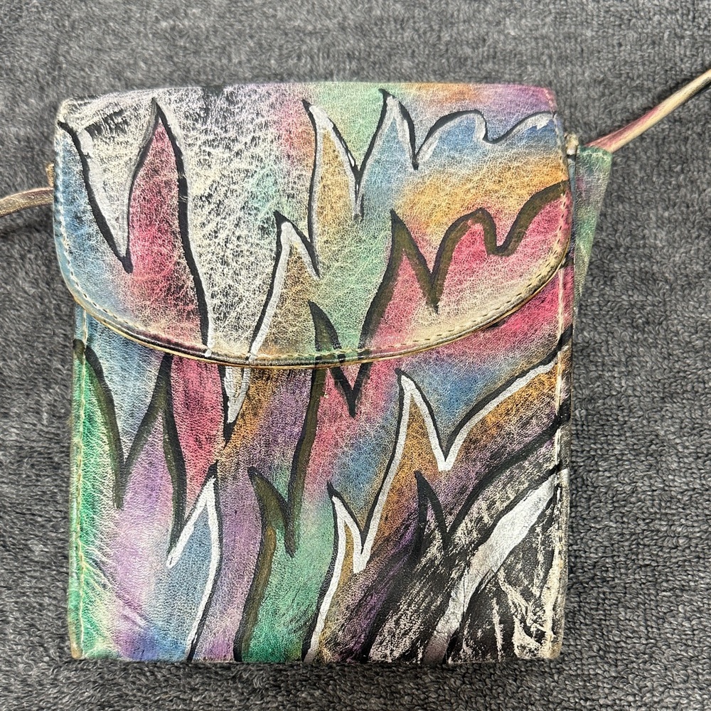 Hand painted Leather Multicolor Abstract Women's Bag